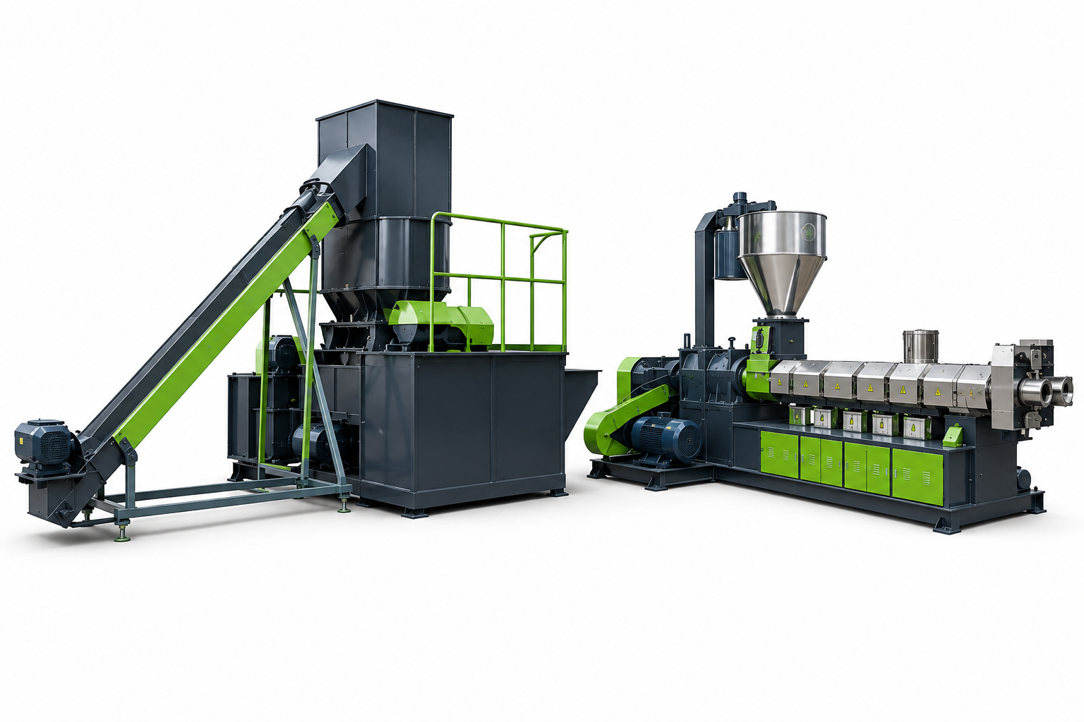 Industrial plastic shredder and extruder recycling machine